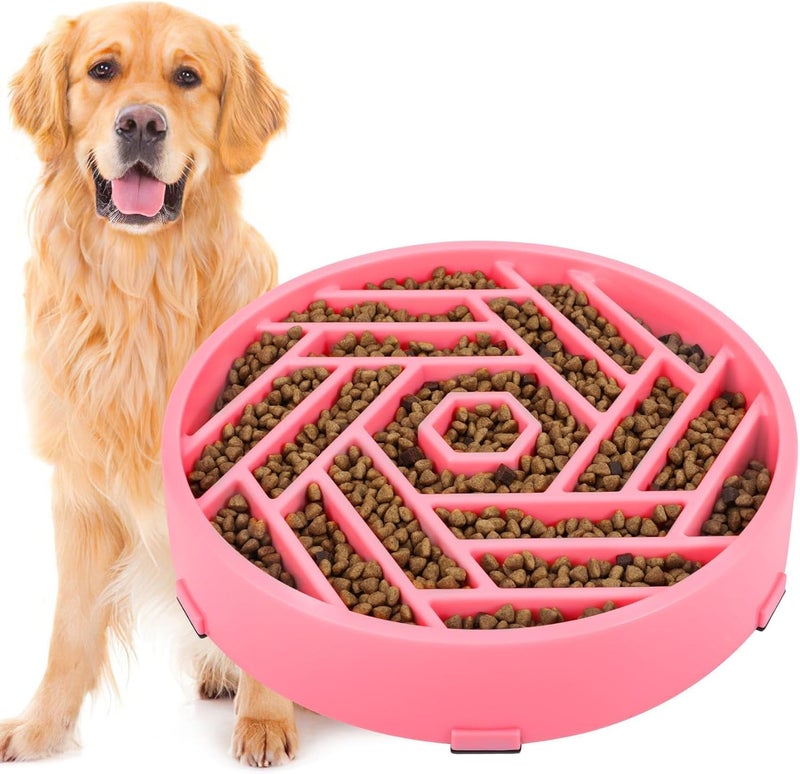 tobyto Slow Feeder Dog Bowls Large Medium Breed,Anti-Choking Slow Eating Dog Food Bowl,Non Slip Pet Slower Food Feeding Bowls Large Puzzle Slow Feeder Bloat Stop Maze Dog Dishes,Pink - Image 1